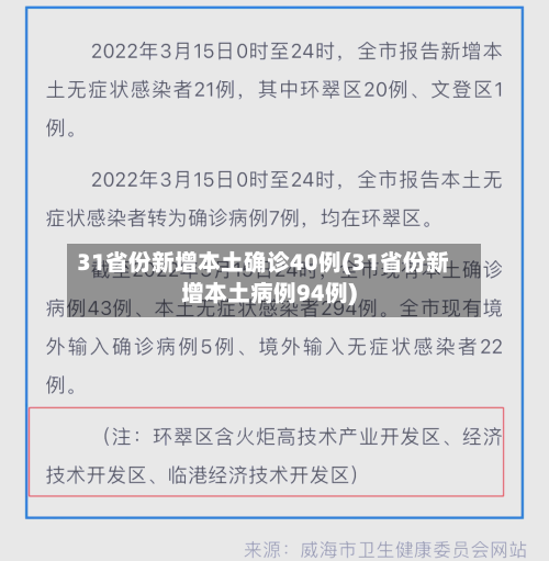 31省份新增本土确诊40例(31省份新增本土病例94例)
