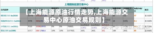 【上海能源原油行情走势,上海能源交易中心原油交易规则】