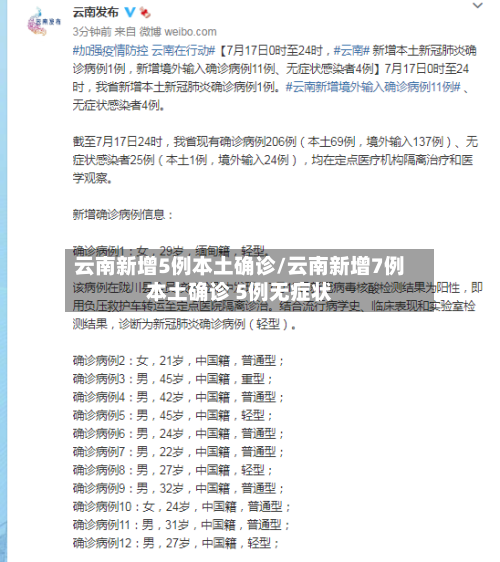云南新增5例本土确诊/云南新增7例本土确诊 5例无症状-第2张图片