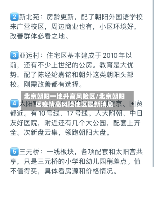 北京朝阳一地升高风险区/北京朝阳区疫情高风险地区最新消息