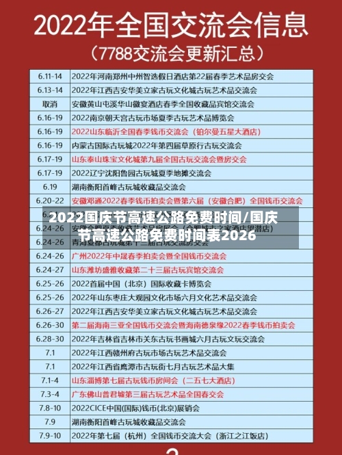 2022国庆节高速公路免费时间/国庆节高速公路免费时间表2026