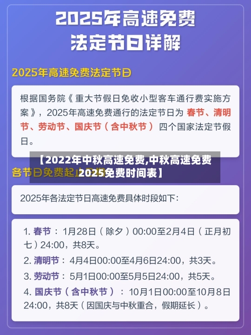 【2022年中秋高速免费,中秋高速免费2025免费时间表】