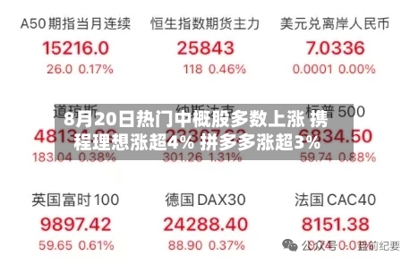 8月20日热门中概股多数上涨 携程理想涨超4% 拼多多涨超3%